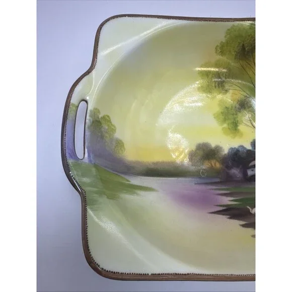 Vintage NORITAKE Morimura Japan Hand Painted Double Pierced 2 Handle Bowl - Picture 9 of 11